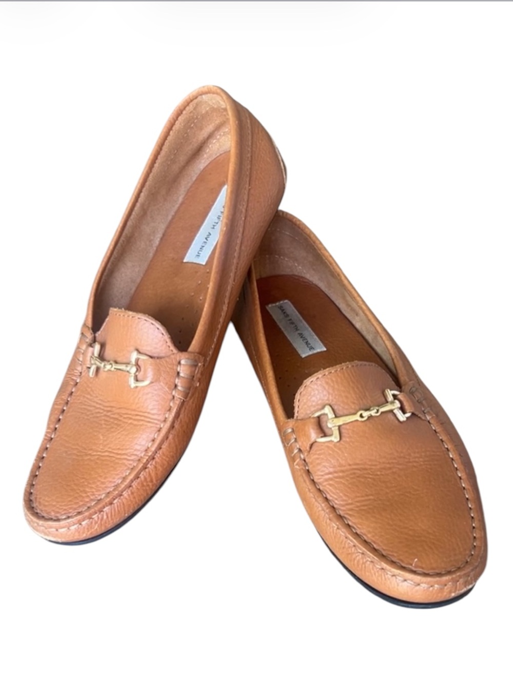 SAKS Fifth Avenue Tan Leather Horsebit Driving Loafers Slip-On Shoes Size 8